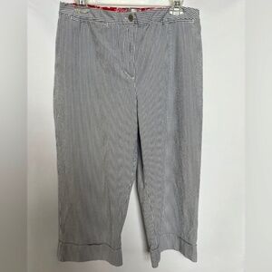 Chico's Classic Coastal Preppy Nautical Gray White Pinstripe Capri Pants Size 2